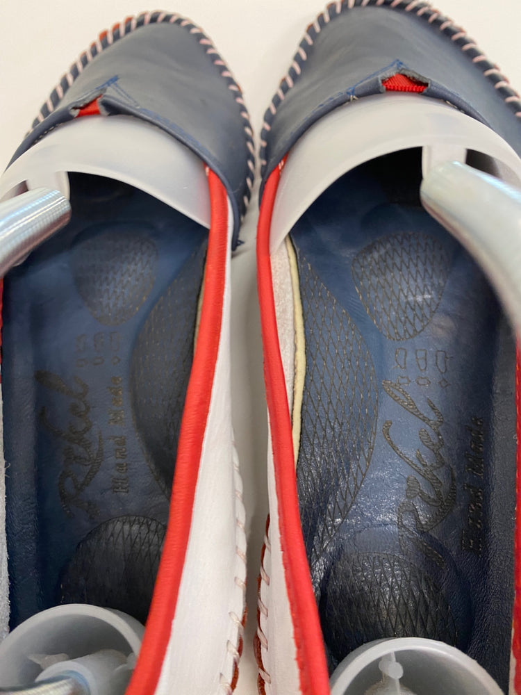 Fabulous Rikel handmade Loafers UK6 Navy & Red deck shoes NR001