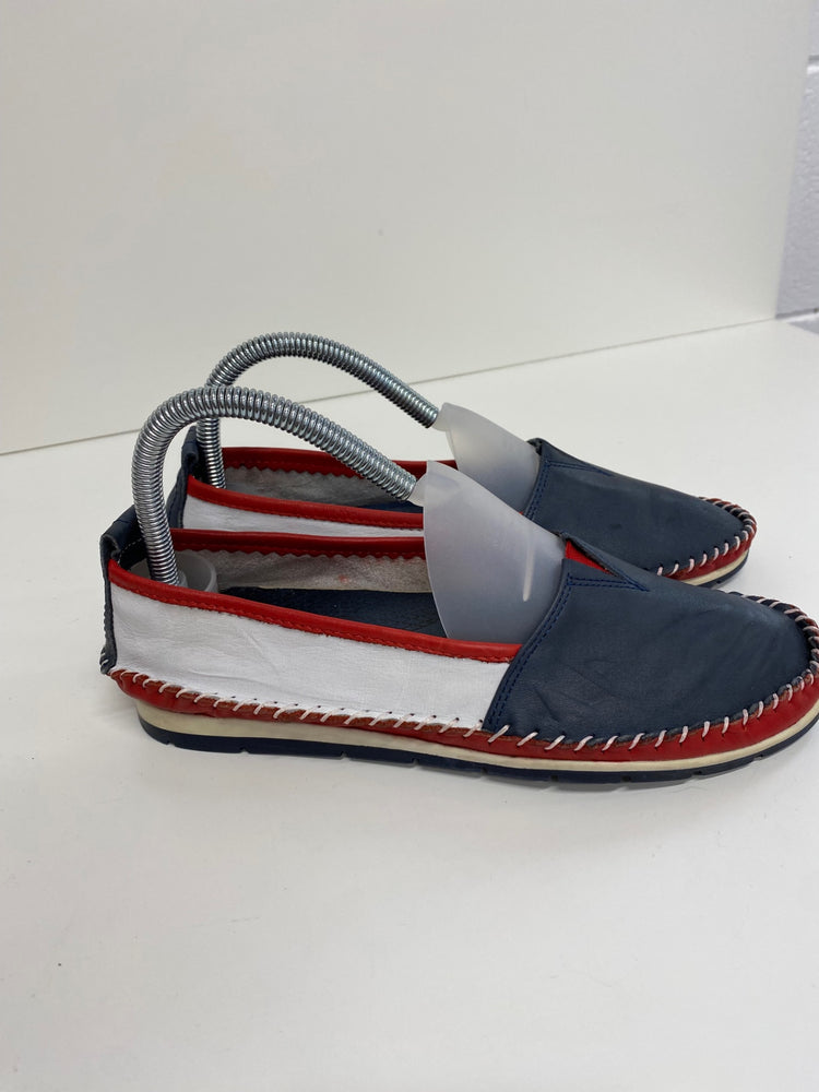 Fabulous Rikel handmade Loafers UK6 Navy & Red deck shoes NR001
