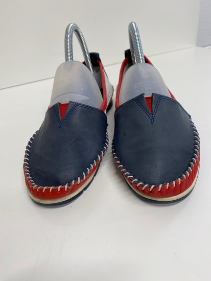 Fabulous Rikel handmade Loafers UK6 Navy & Red deck shoes NR001