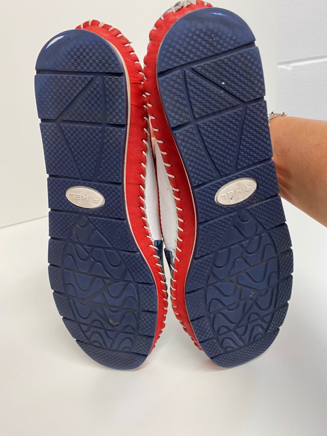 Fabulous Rikel handmade Loafers UK6 Navy & Red deck shoes NR001