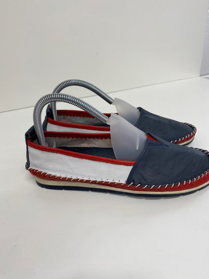 Fabulous Rikel handmade Loafers UK6 Navy & Red deck shoes NR001