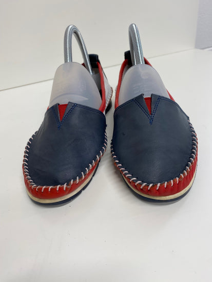 Fabulous Rikel handmade Loafers UK6 Navy & Red deck shoes NR001