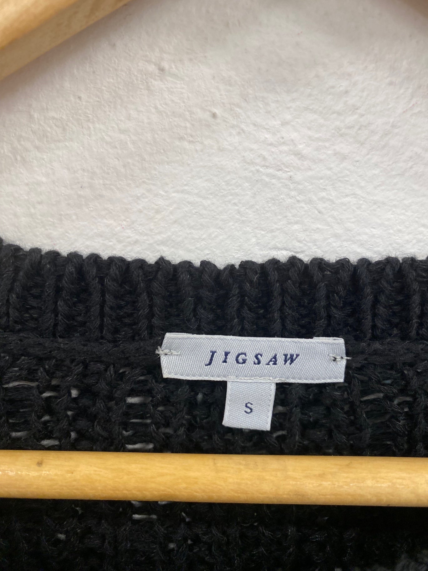 Fabulous Jigsaw Black & Cream Stripe Crochet Knit Jumper UK S LO442