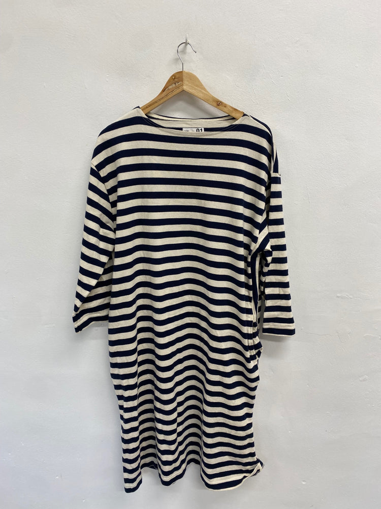 Fabulous Epitome Dress UK 16 Navy striped casual midi BS001