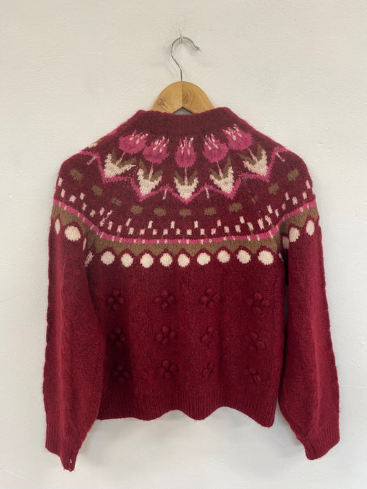 Fabulous Scotch & Soda Burgundy Tulips Cottagecore Jumper UK S LO442