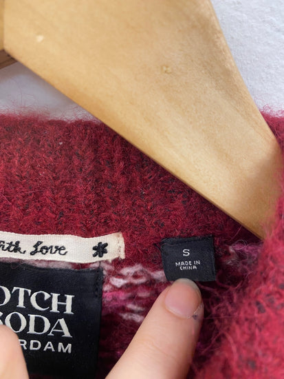 Fabulous Scotch & Soda Burgundy Tulips Cottagecore Jumper UK S LO442