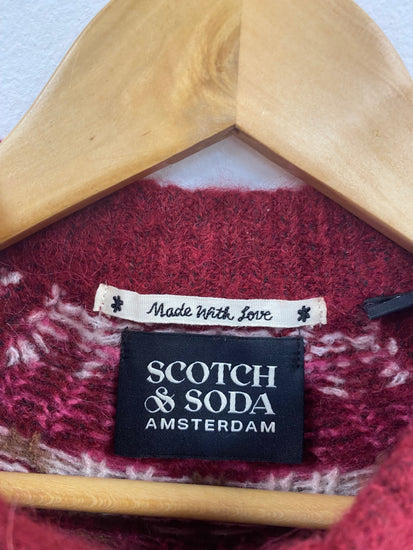 Fabulous Scotch & Soda Burgundy Tulips Cottagecore Jumper UK S LO442