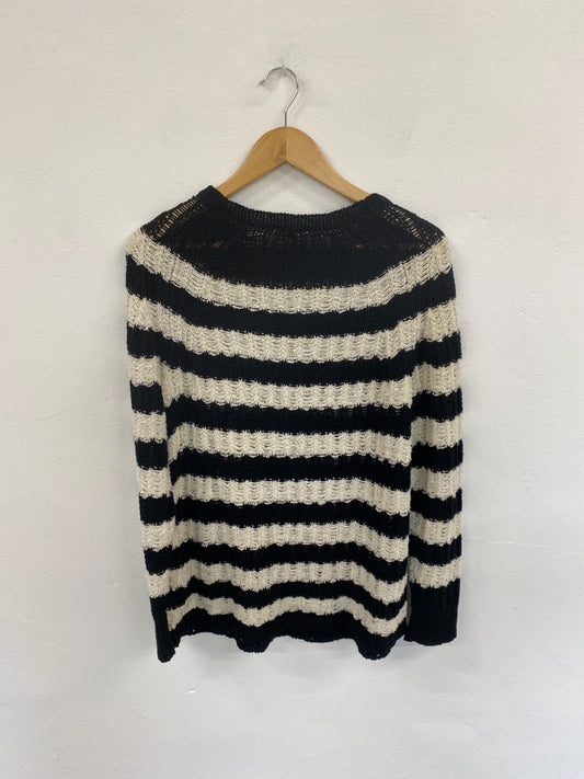 Fabulous Jigsaw Black & Cream Stripe Crochet Knit Jumper UK S LO442