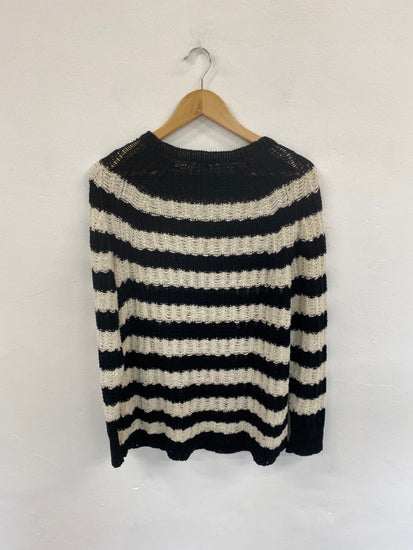 Fabulous Jigsaw Black & Cream Stripe Crochet Knit Jumper UK S LO442