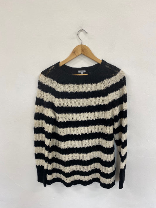 Fabulous Jigsaw Black & Cream Stripe Crochet Knit Jumper UK S LO442