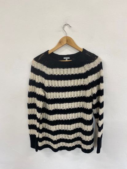 Fabulous Jigsaw Black & Cream Stripe Crochet Knit Jumper UK S LO442