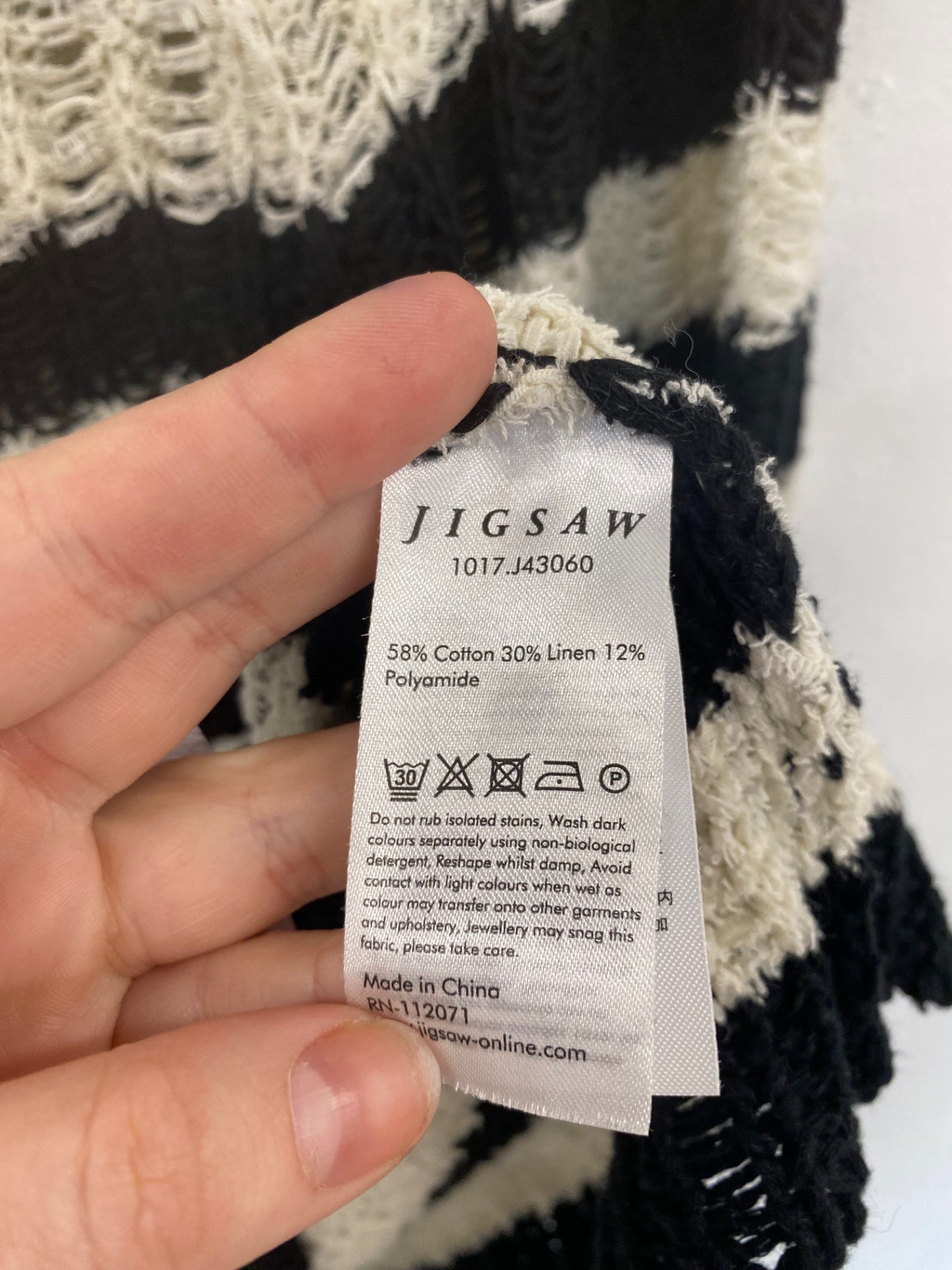 Fabulous Jigsaw Black & Cream Stripe Crochet Knit Jumper UK S LO442