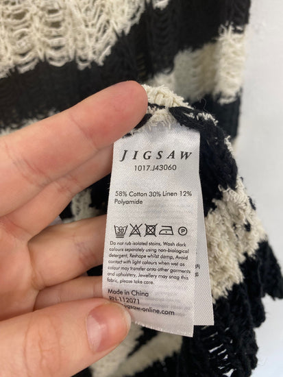 Fabulous Jigsaw Black & Cream Stripe Crochet Knit Jumper UK S LO442