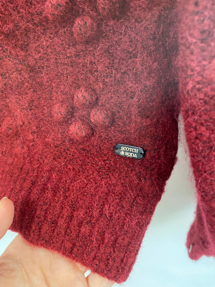 Fabulous Scotch & Soda Burgundy Tulips Cottagecore Jumper UK S LO442