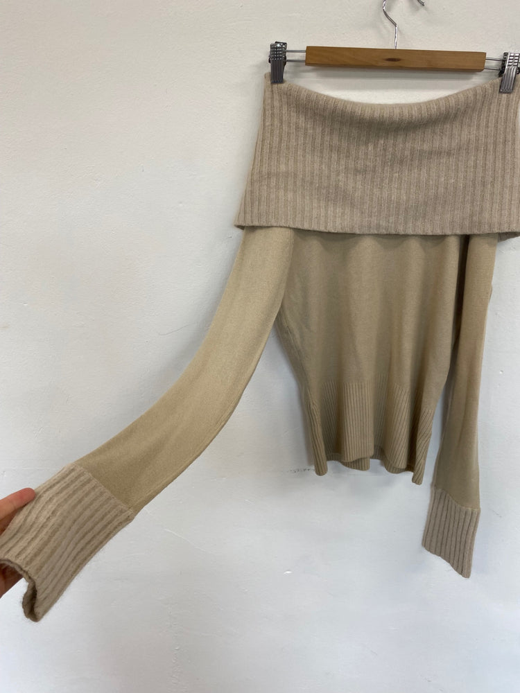 Fabulous Jane Norman Ecru Y2K Off-shoulder Angora Blend Jumper UK10 BT001