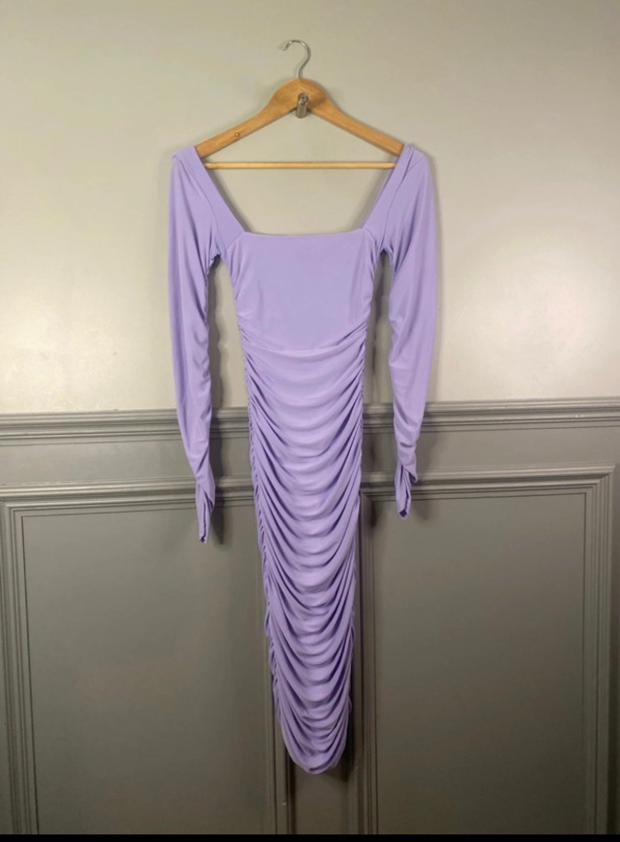 Fabulous Club L ruched midi Dress Uk8 Lavender FH003