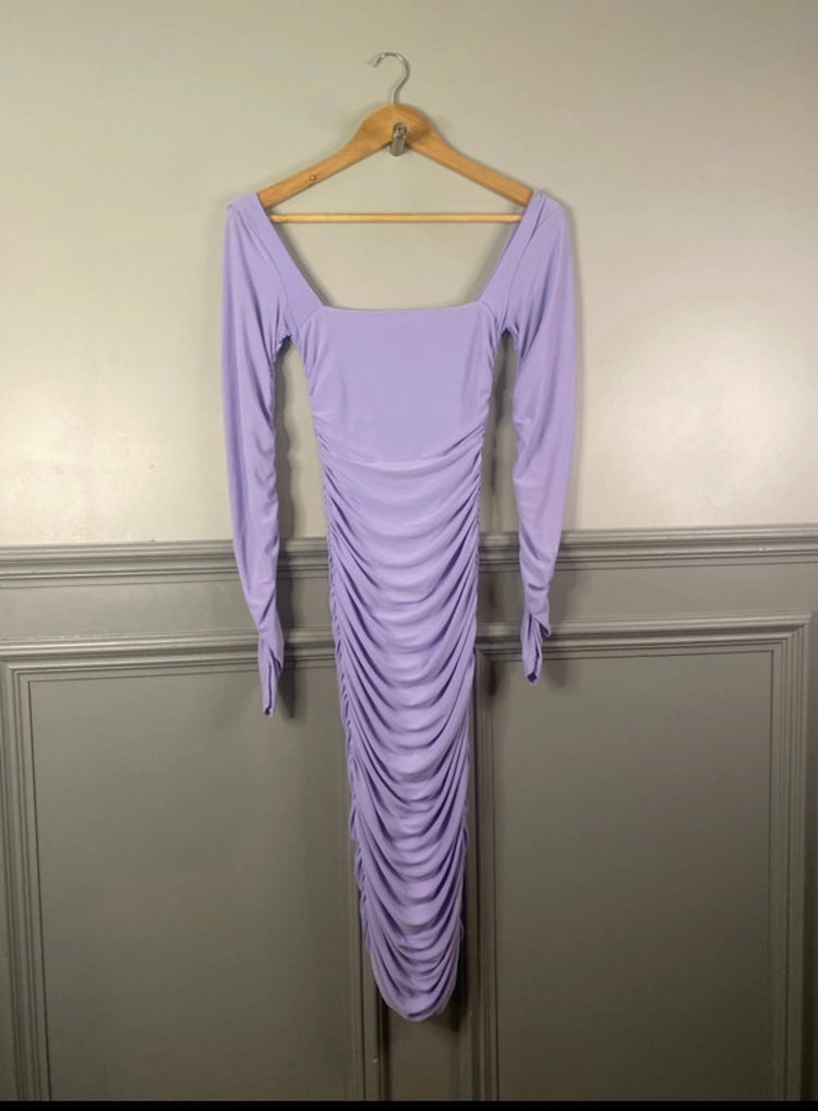 Fabulous Club L ruched midi Dress Uk8 Lavender FH003