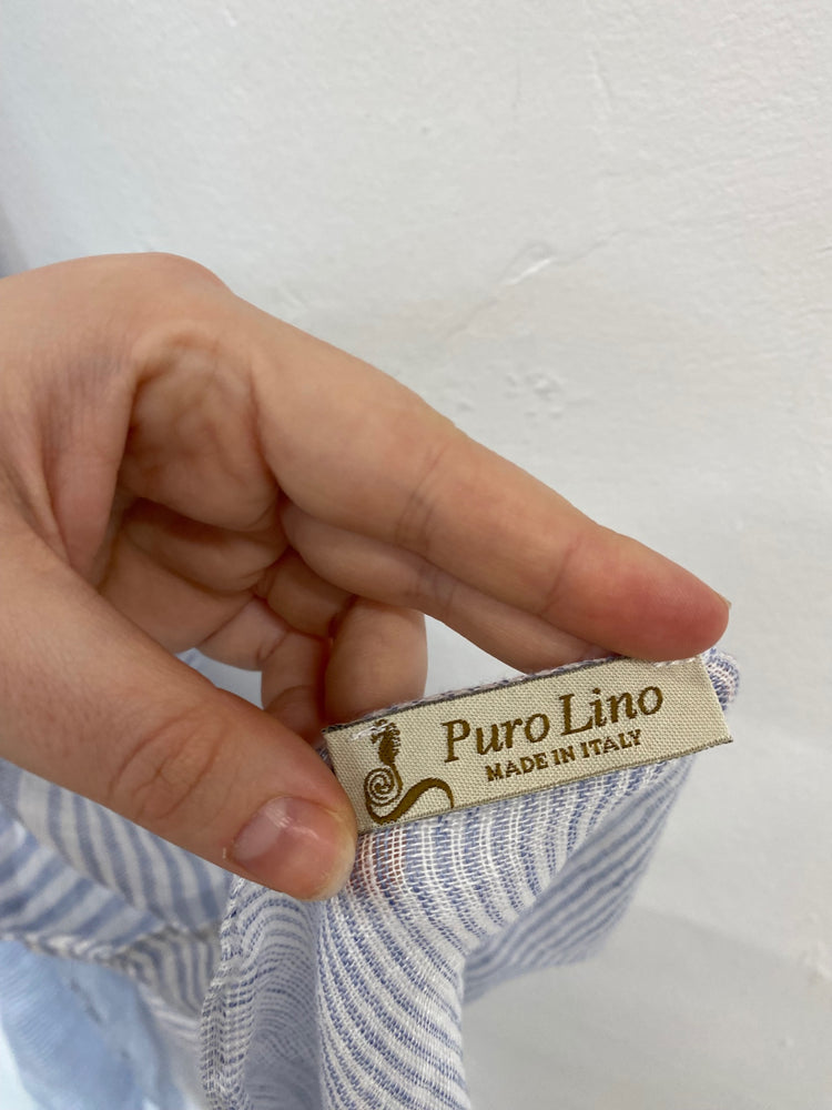 Fabulous Made In Italy Pure Linen Blue Stripe Scarf One Size CD001