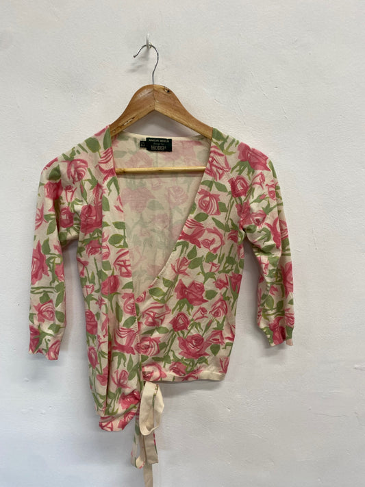 Fabulous Hobbs cottage core silk Cardigan UK 12 Cream rose MM005