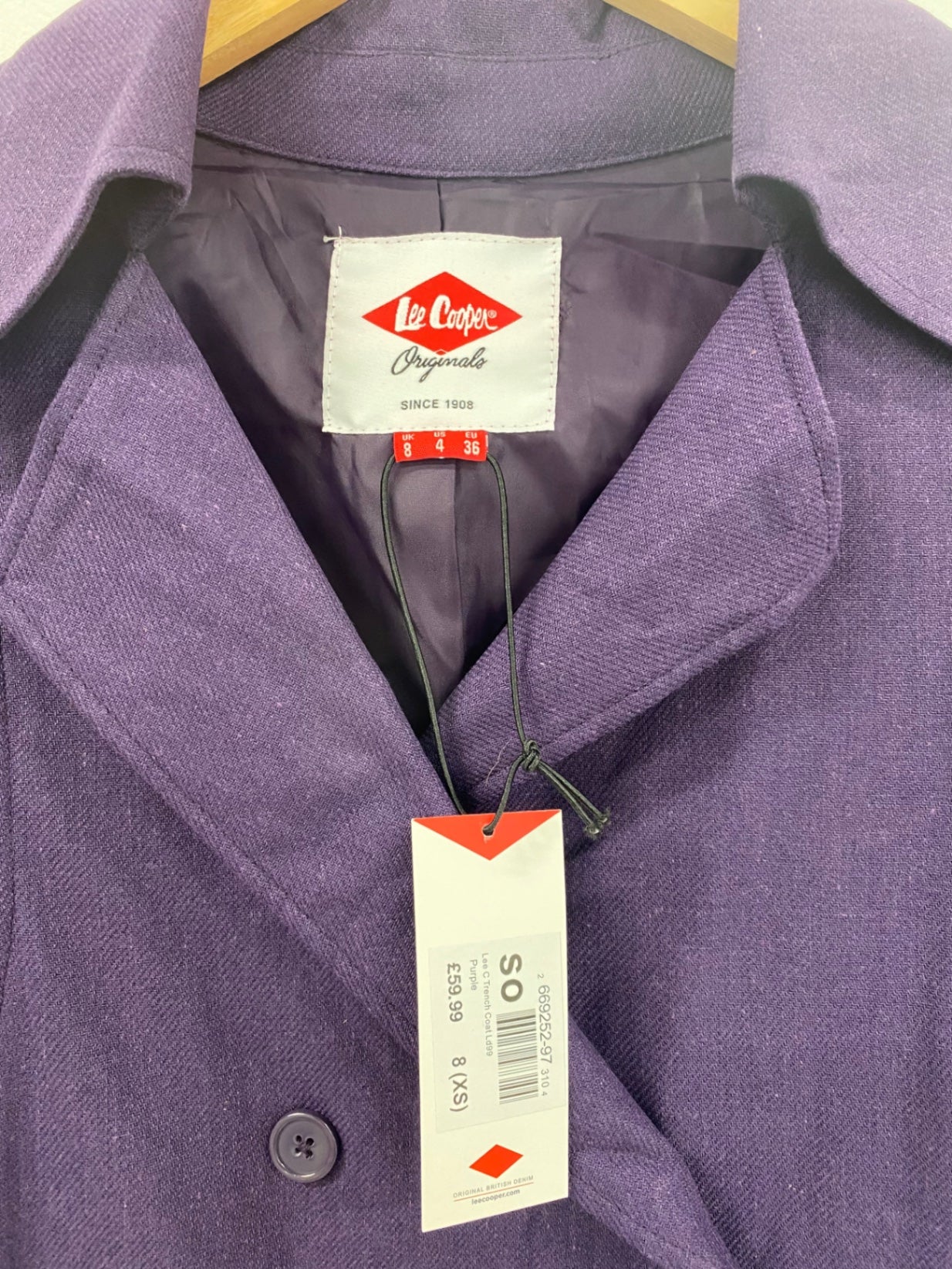 Fabulous Lee Cooper Purple Y2K Silk Blend Trench Coat UK8 BT001