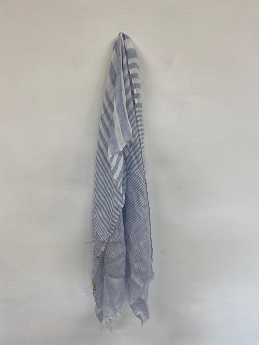 Fabulous Made In Italy Pure Linen Blue Stripe Scarf One Size CD001