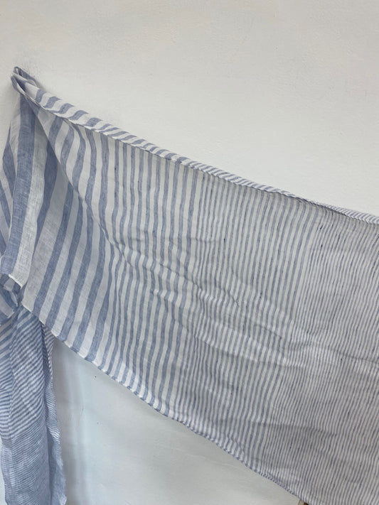 Fabulous Made In Italy Pure Linen Blue Stripe Scarf One Size CD001