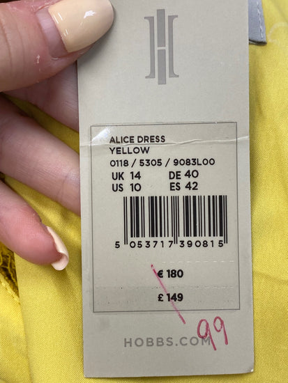 Fabulous Hobbs Dress UK 14 Yellow distressed hem midi new CE060