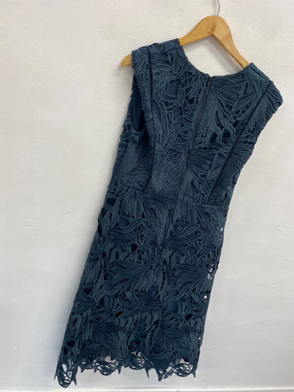 Fabulous Jigsaw Dress Uk14 Dark Green broderie overlay special occasion CE060