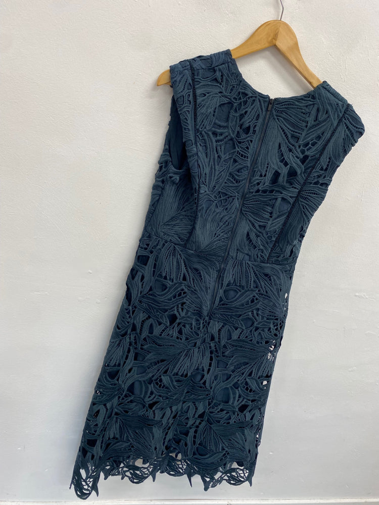 Fabulous Jigsaw Dress Uk14 Dark Green broderie overlay special occasion CE060