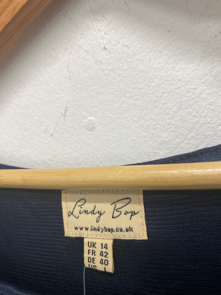 Fabulous Lindy Bop Dress Uk14 Navy Blue retro swing classic NB445