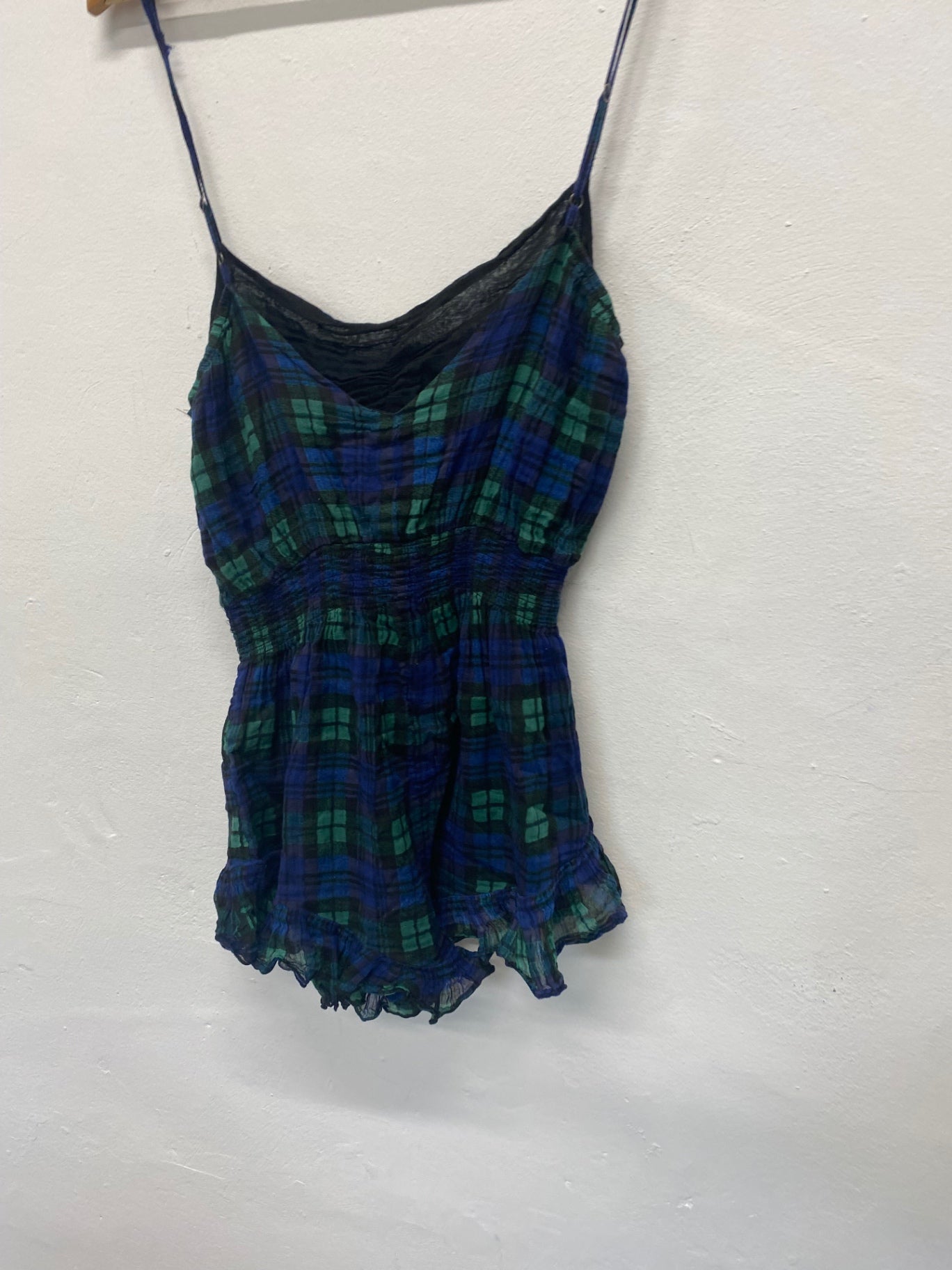 Fabulous Free people tartan classic Playsuit UkM Navy EC004