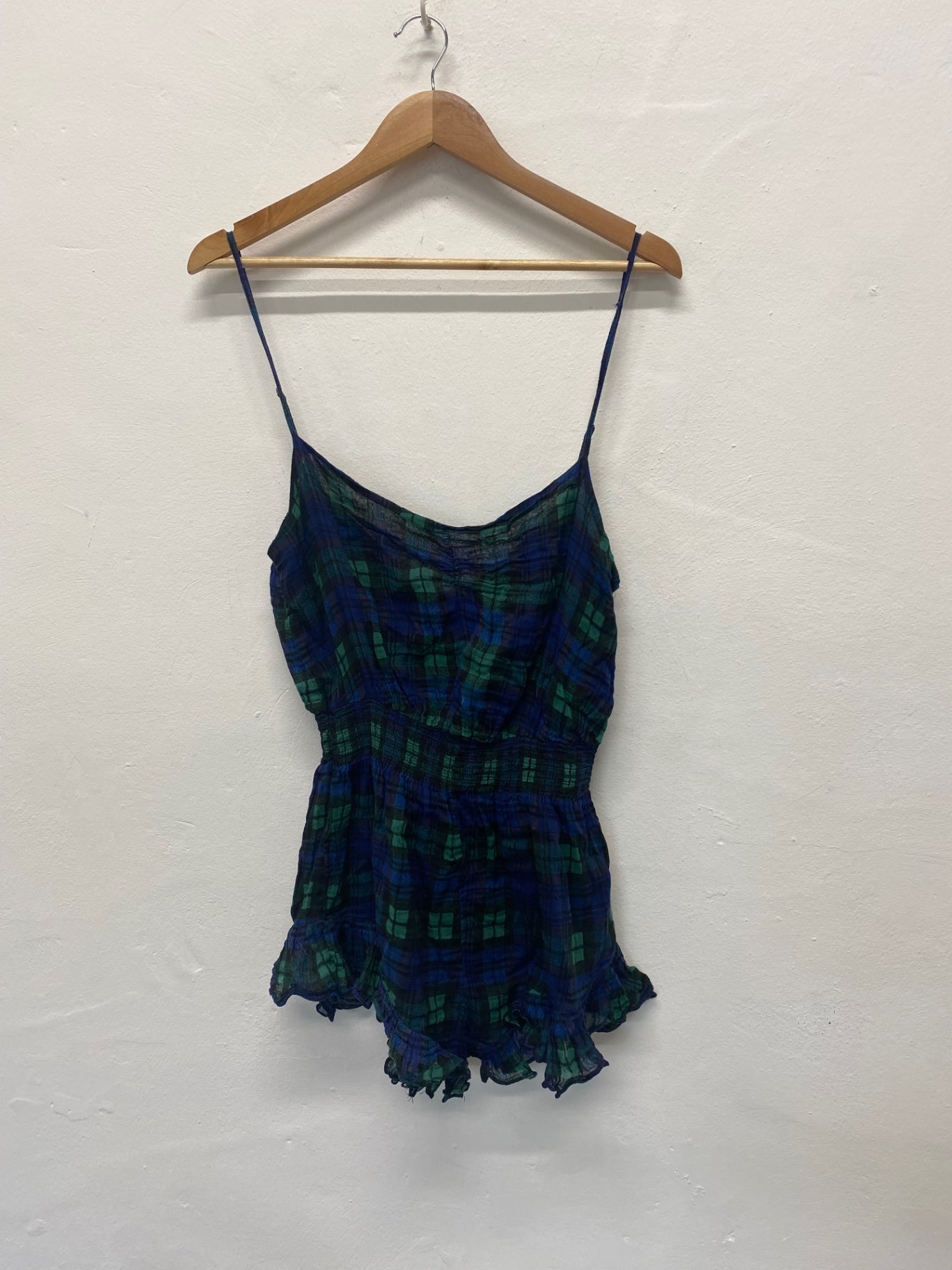 Fabulous Free people tartan classic Playsuit UkM Navy EC004