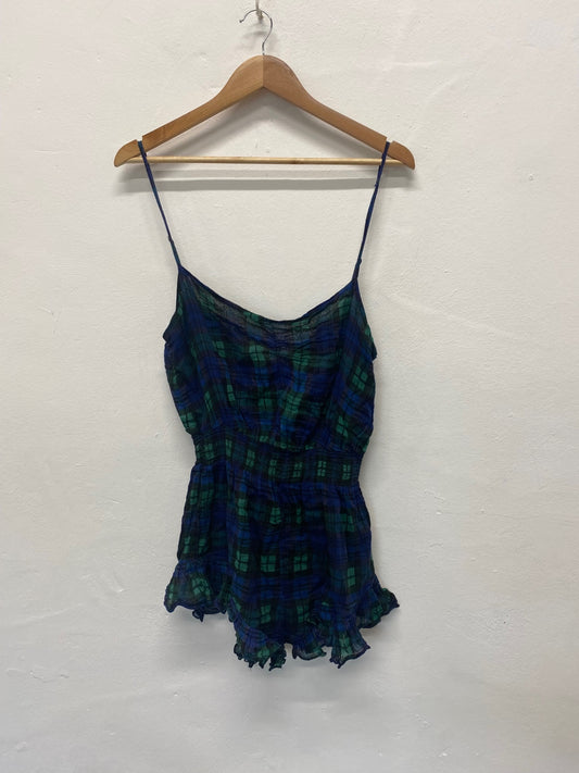 Fabulous Free people tartan classic Playsuit UkM Navy EC004