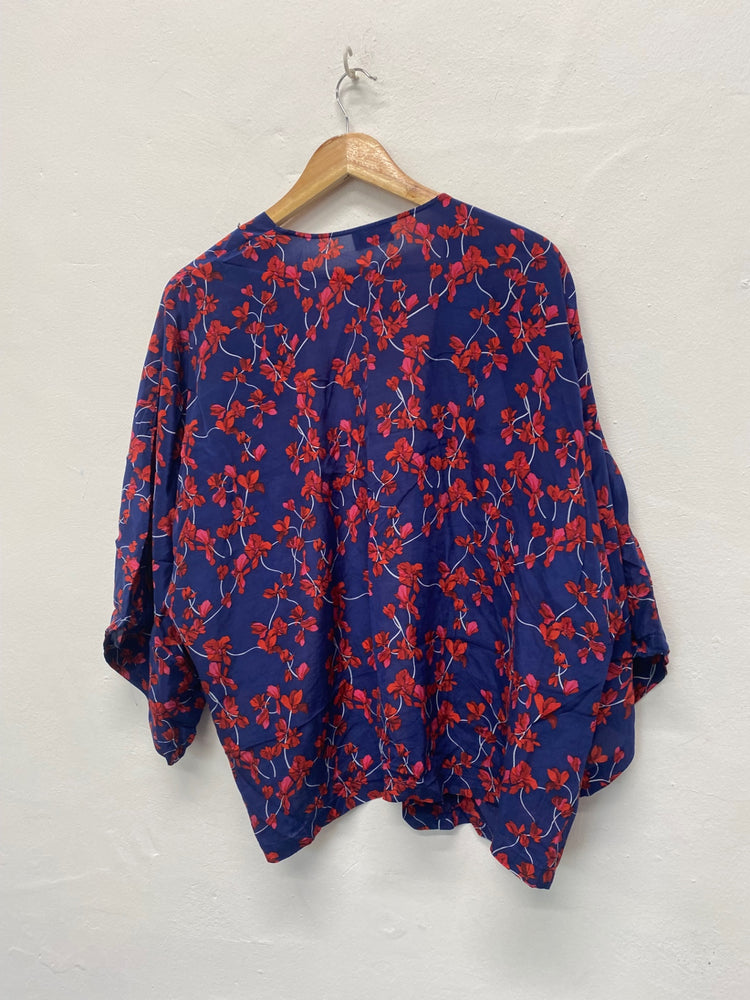 Fabulous Jigsaw silk oriental floral Kaftan One size Blue & Red EC004