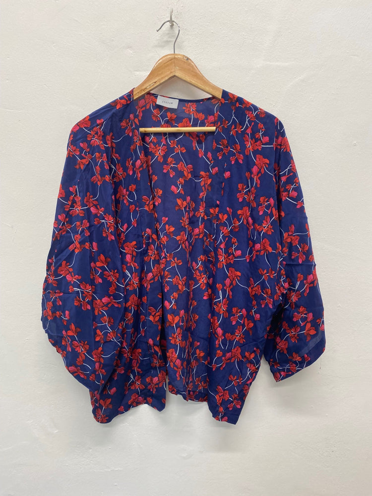Fabulous Jigsaw silk oriental floral Kaftan One size Blue & Red EC004