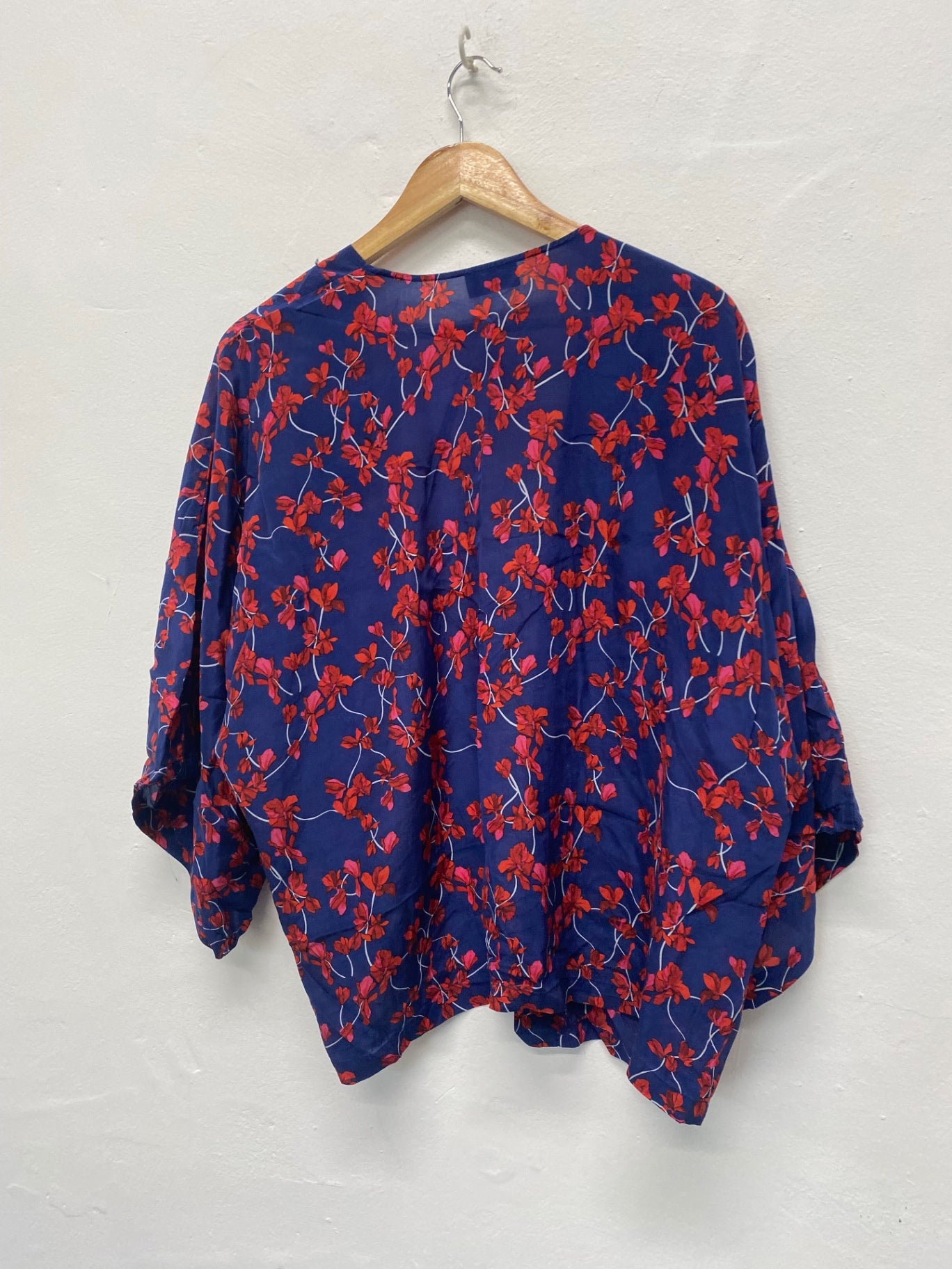 Fabulous Jigsaw silk oriental floral Kaftan One size Blue & Red EC004