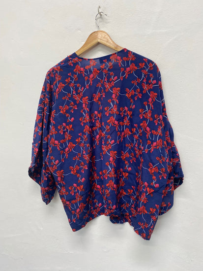 Fabulous Jigsaw silk oriental floral Kaftan One size Blue & Red EC004