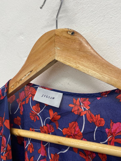 Fabulous Jigsaw silk oriental floral Kaftan One size Blue & Red EC004