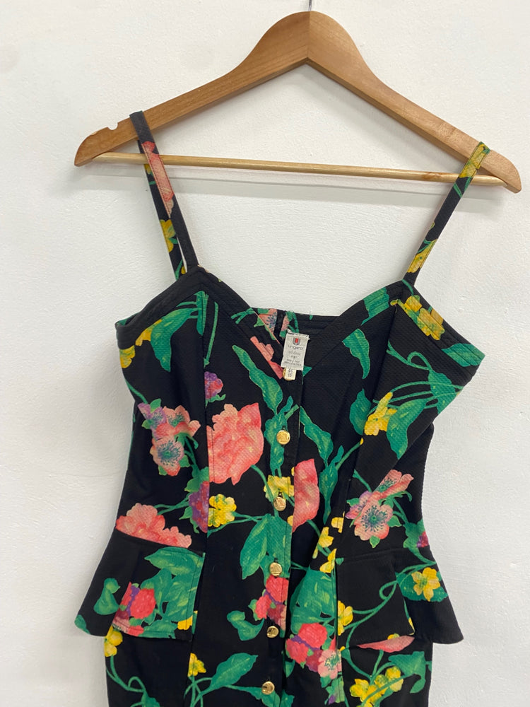 Fabulous Emanuel ungaro Dress UK 10 Floral peplum 1980s retro LJ446