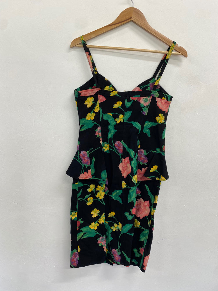Fabulous Emanuel ungaro Dress UK 10 Floral peplum 1980s retro LJ446