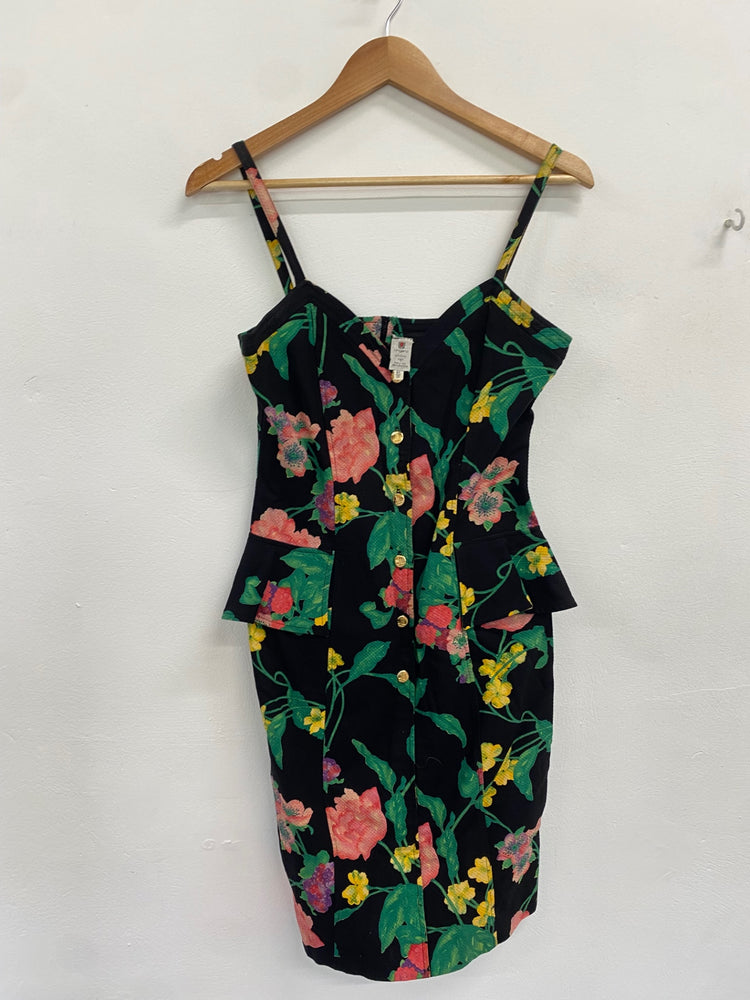 Fabulous Emanuel ungaro Dress UK 10 Floral peplum 1980s retro LJ446
