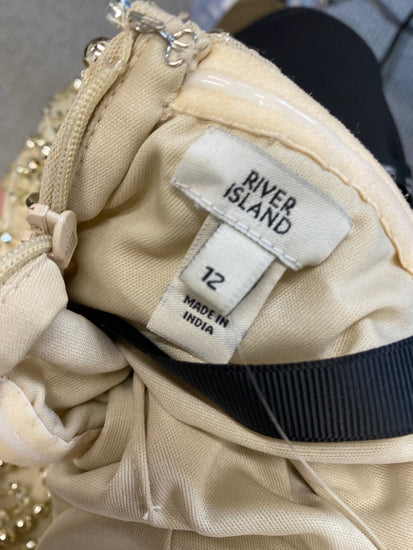 Fabulous River Island Dress UK 12 Champagne gold beaded evening TM447