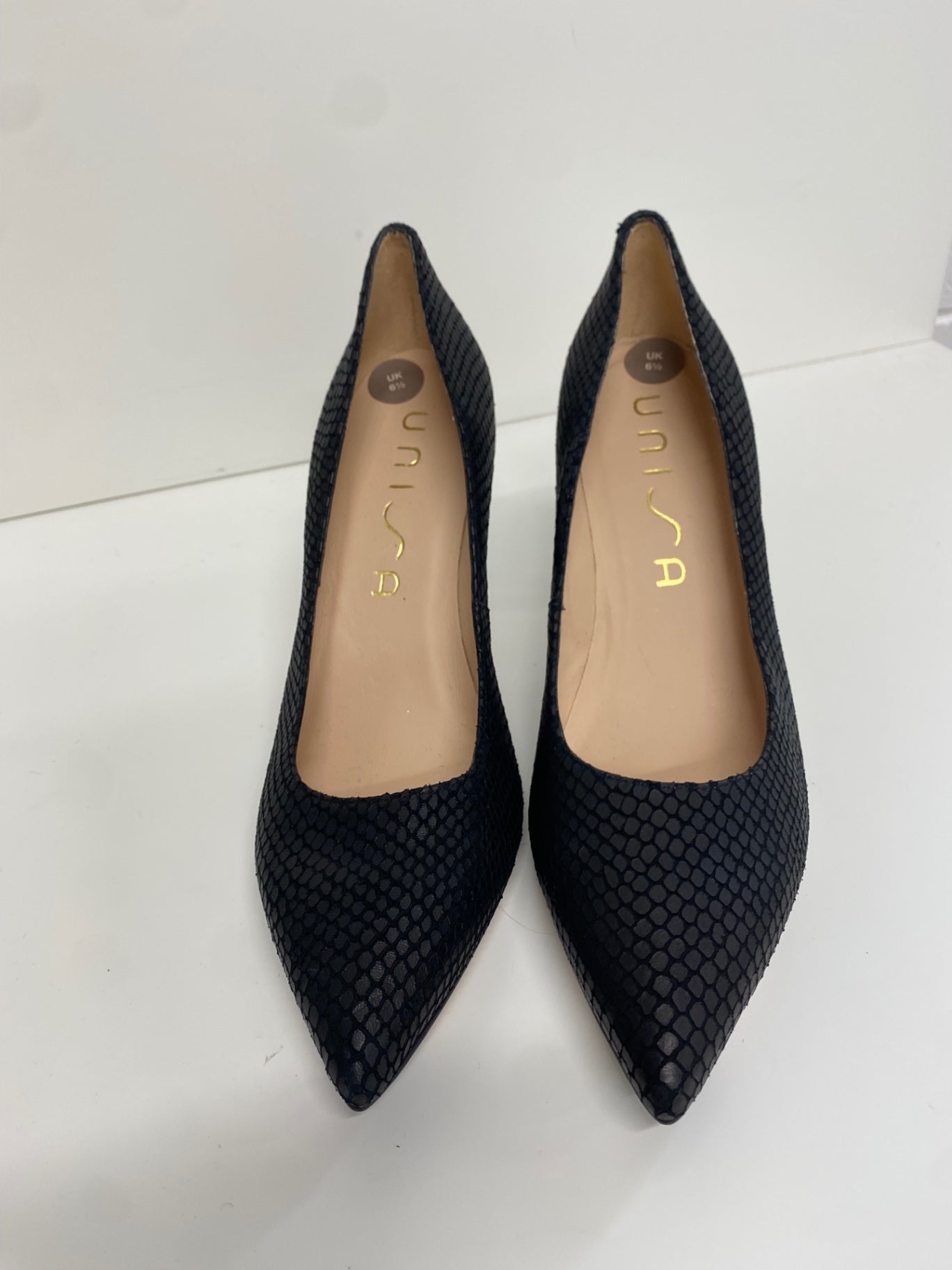 Fabulous Unisa Heels Uk 6.5 Black croc pointed toe office MW001