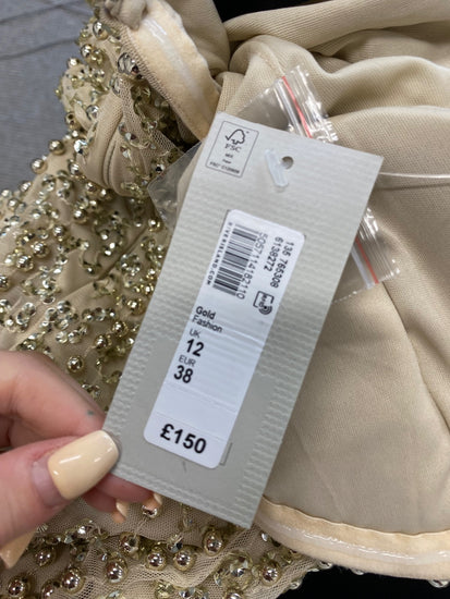 Fabulous River Island Dress UK 12 Champagne gold beaded evening TM447