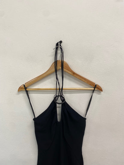 Fabulous Karen Millen y2k Midi Dress Uk 10 Black halter neck disc vintage TM447