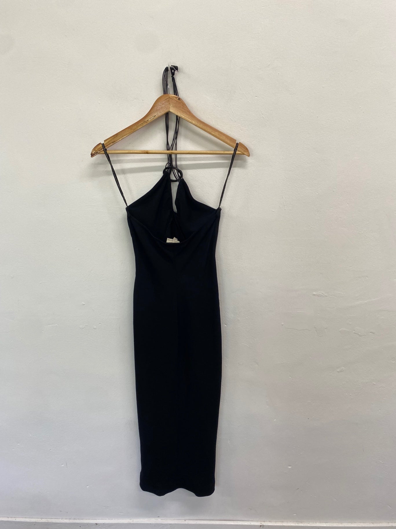 Fabulous Karen Millen y2k Midi Dress Uk 10 Black halter neck disc vintage TM447
