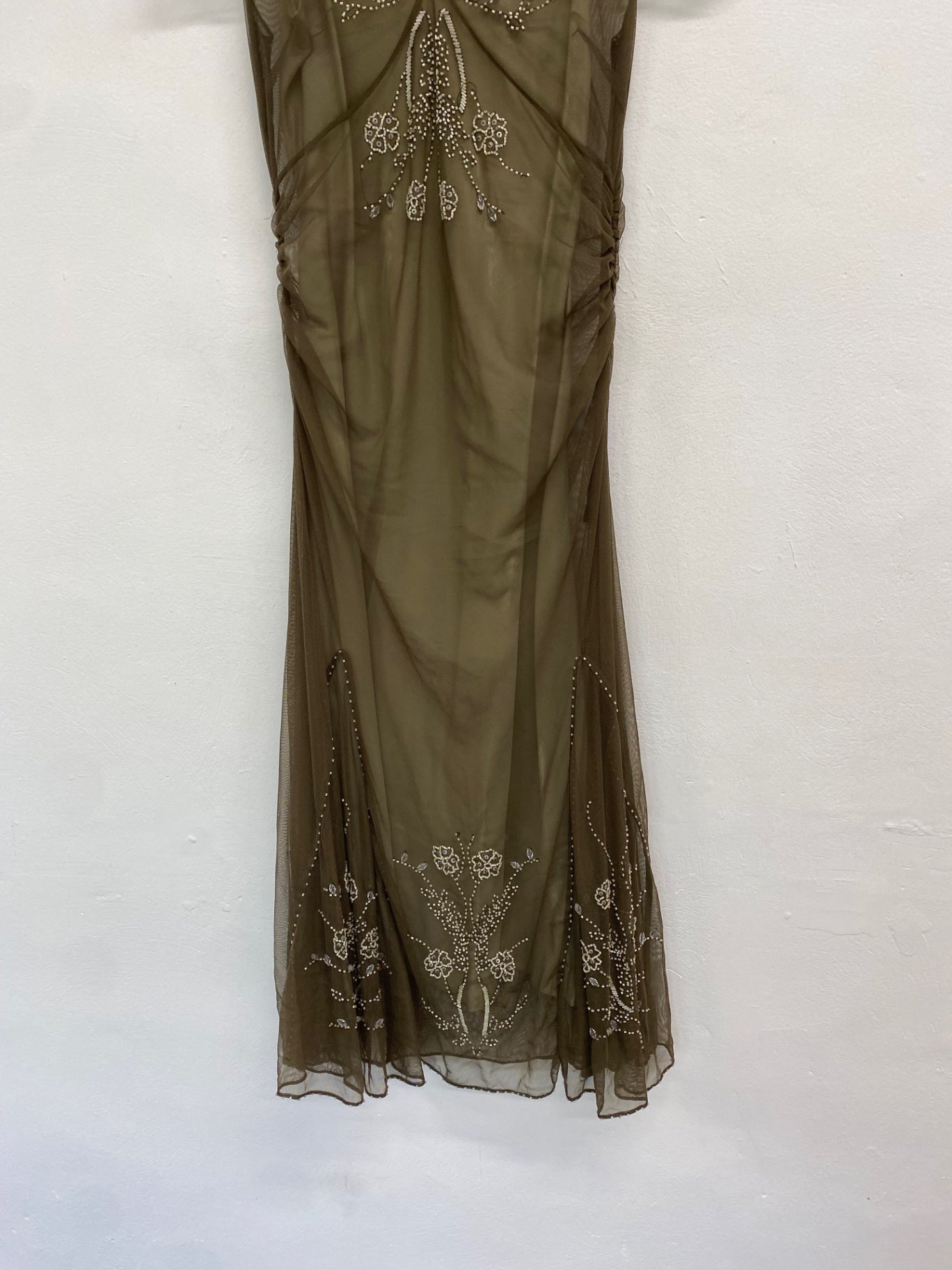 Fabulous Coast y2k Dress Uk 10 Olive Green vintage beaded over layer TM447