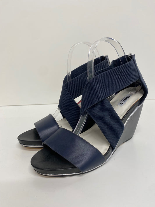Fabulous Dune Leather Wedge Sandals Uk7 Navy blue CM061