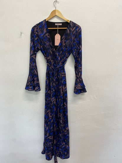 Fabulous Anne Louise boutique Midi Dress UK 8 Blue purple botanical FH003