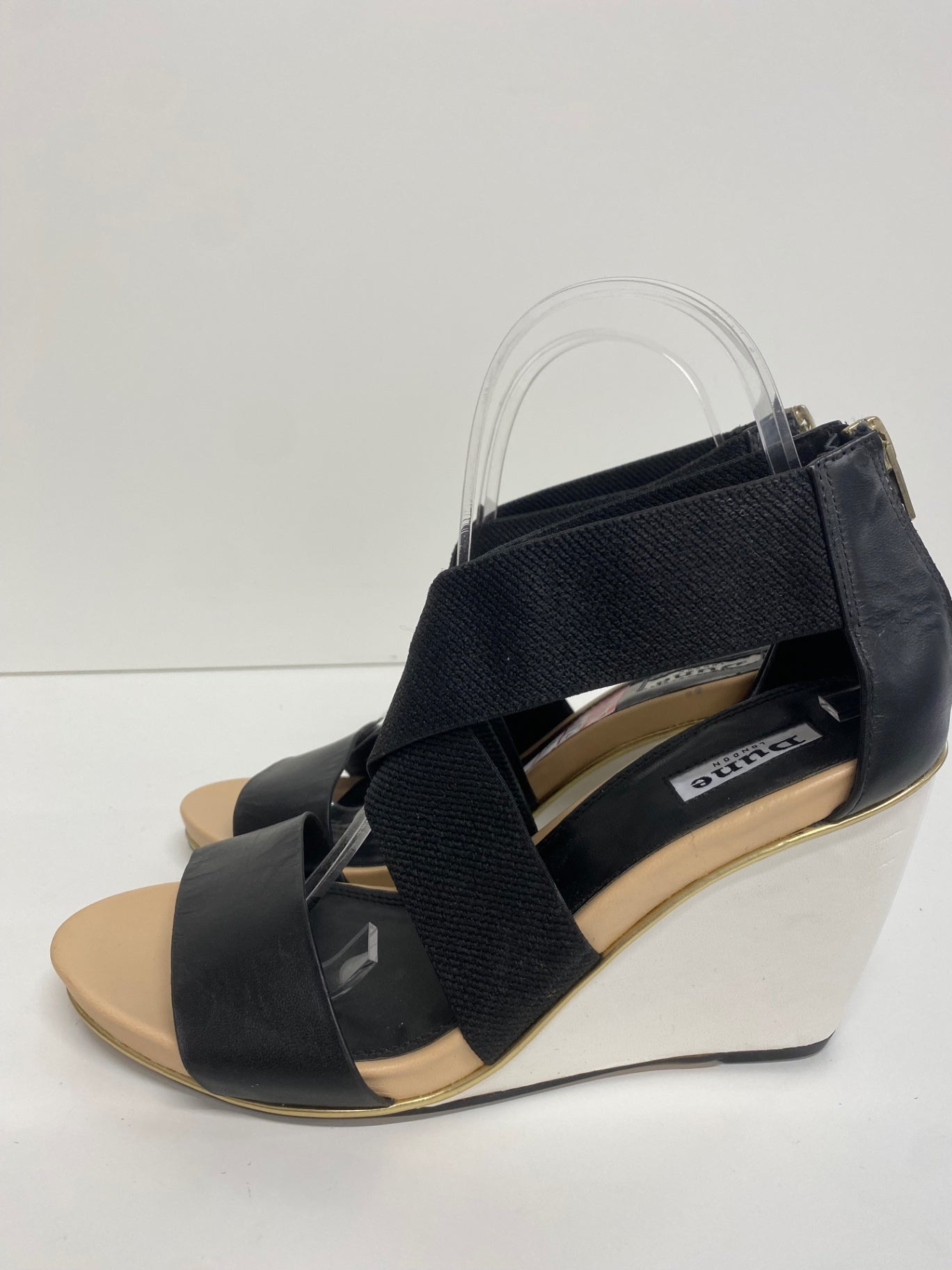 Fabulous Dune wedge Heeled bandageSandals Uk7 Black leather CM061